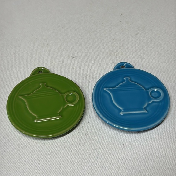 Fiesta Ware Peacock and Shamrock Embossed Teapot Ornaments Made In USA - Picture 1 of 4